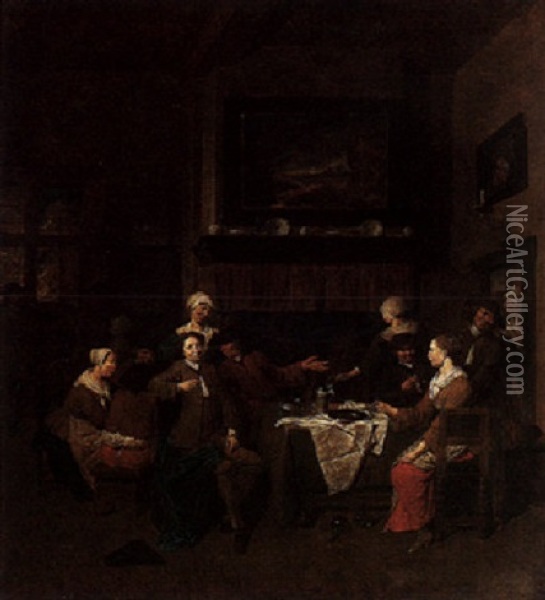An Interior Scene With Figures Drinking And Smoking Oil Painting - Jan Baptist Lambrechts