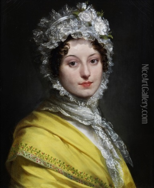 Portrait Of Louise De Gueheneuc, Duchesse De Montebello (1782-1856), Bust-length, In A Yellow Shawl And A Lace Bonnet Oil Painting - Pierre-Paul Prud'hon