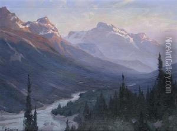 River Through The Mountains Oil Painting - Eric John Benson Riordon