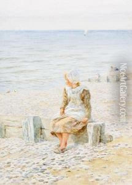 Girl Seated On A Beach Oil Painting - Helen Mary Elizabeth Allingham