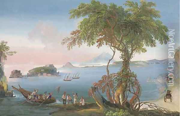 Fishermen sorting the catch off the Neapolitan coast (illustrated) Oil Painting - Neapolitan School