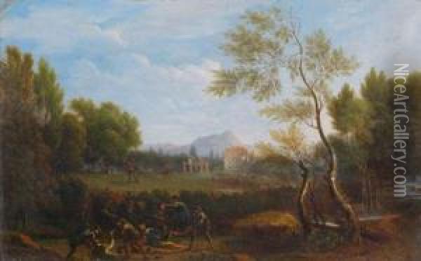 Landschaft Mit Den Banditen Paesaggio Con Briganti All'appia Antica Ol Auf Kupfer Oil Painting - Nicola Viso
