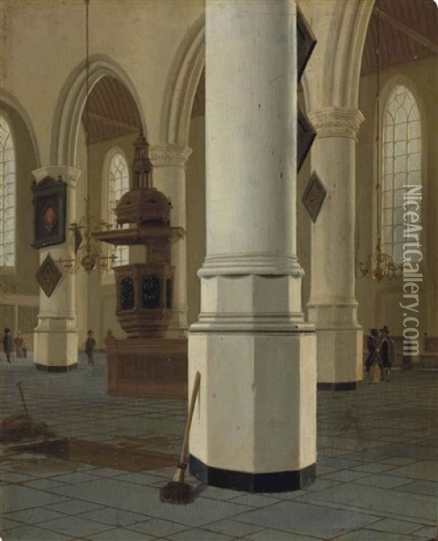 Interior Of The Oude Kerk, Delft, Seen From The Northern Aisle, Looking To The Southeast Oil Painting - Hendrick Cornelisz van der Vliet