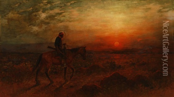 Apache On Horseback Returning Home Oil Painting - Henry Raschen