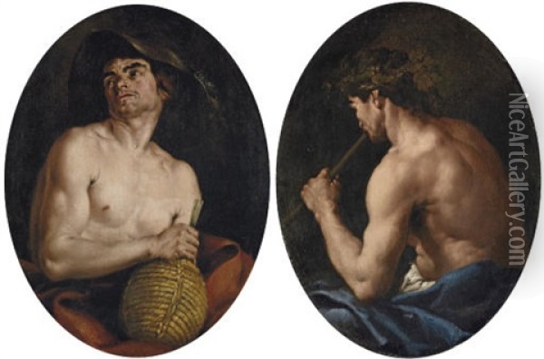 Bacchus (+ Pan; Pair) Oil Painting - Bartolomeo Guidobono