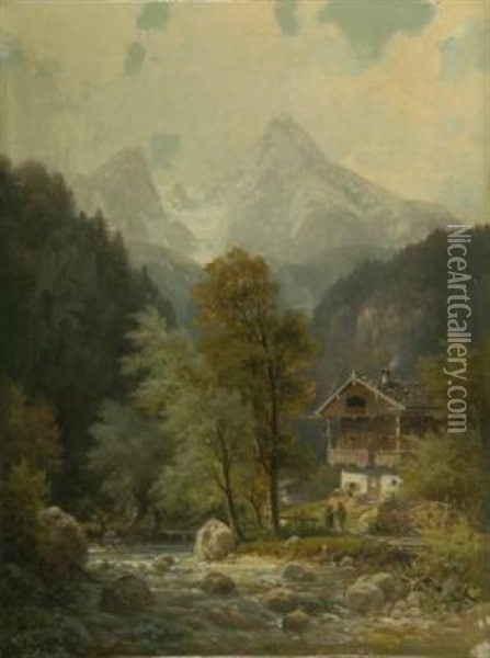 Partie Bei Berchtesgaden Mit Dem Watzmann Oil Painting - Ludwig Sckell