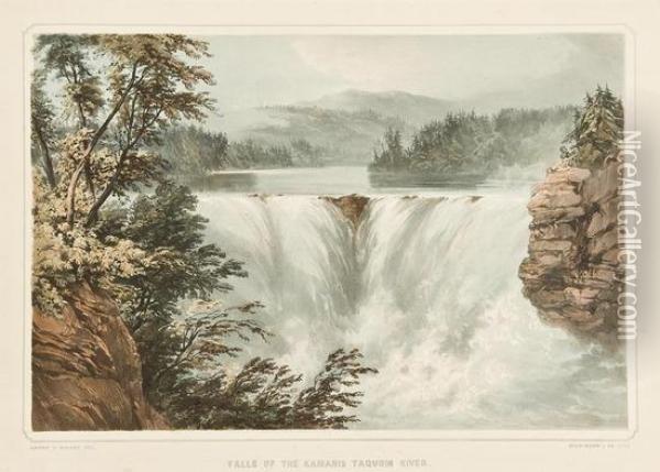 Falls Of The Kamanis Taquoih River [kakabeka Falls, Near Thunder Bay, Ontario]. Oil Painting - Henry James, Colonel Warre