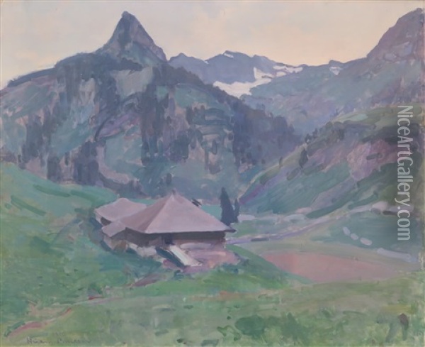 La Vallee Des Morthey (soir Apres La Pluie), 1910 Oil Painting - Ernest Hiram Bruelhart