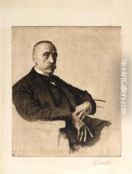 Portrait Of The Glassware Manufacturer Ludwig Lobmeyr (1829-1917) Oil Painting - Ferdinand Schmutzer