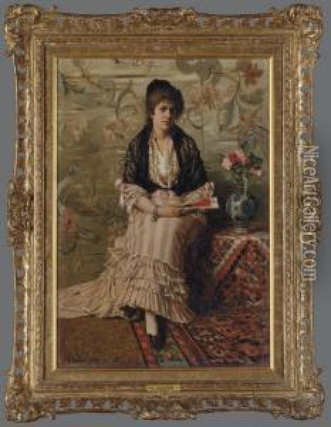 Lady With Fan Oil Painting - Franz Leo Ruben