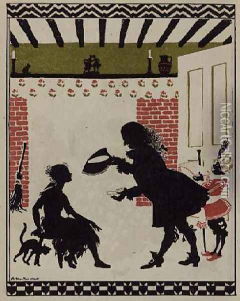 Cinderella and the Glass Slipper, 1919 Oil Painting - Arthur Rackham