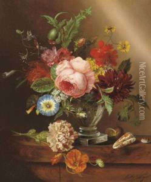 Colourful Flowers In A Glass Vase Oil Painting - Cornelis Gerardus Pijl