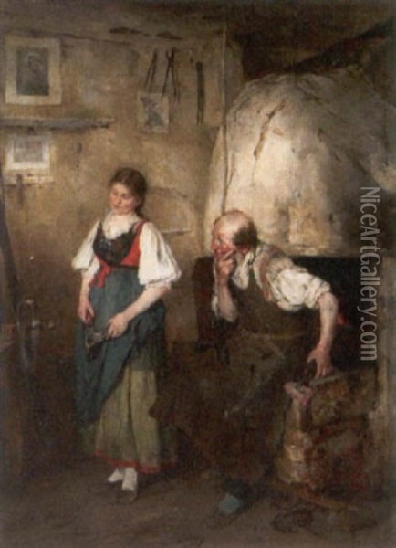 In Der Dorfschmiede Oil Painting - Gustav Majer