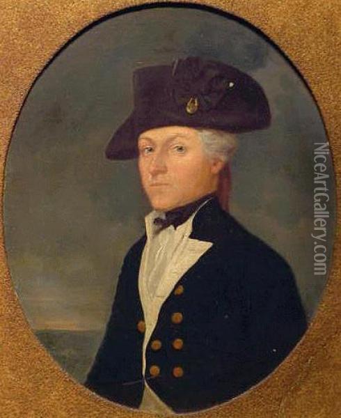 Portraits Of Lt. John Drummond R.n. And Mrs. Anastitia: Pair Oil Painting - John Downman