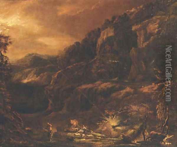A rocky landscape in a storm Oil Painting - Pieter the Younger Mulier