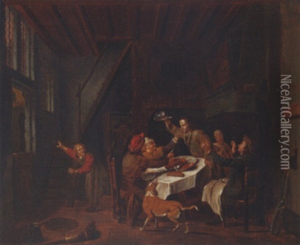 A Domestic Interior With A Family Quarreling Over A Meal Oil Painting - Jan Josef Horemans the Younger