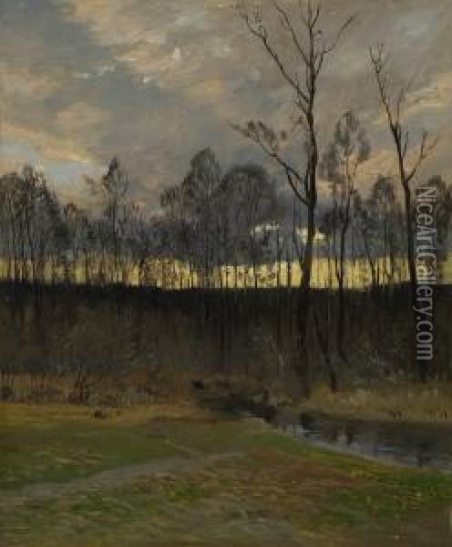 Herbstliche Baumlandschaft. Oil Painting - Ludwig Friedrich Hofelich