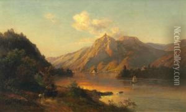 Insel Nonnenwerth Am Drachenfels Mit Rolandsbogen Oil Painting - John Robinson Tait