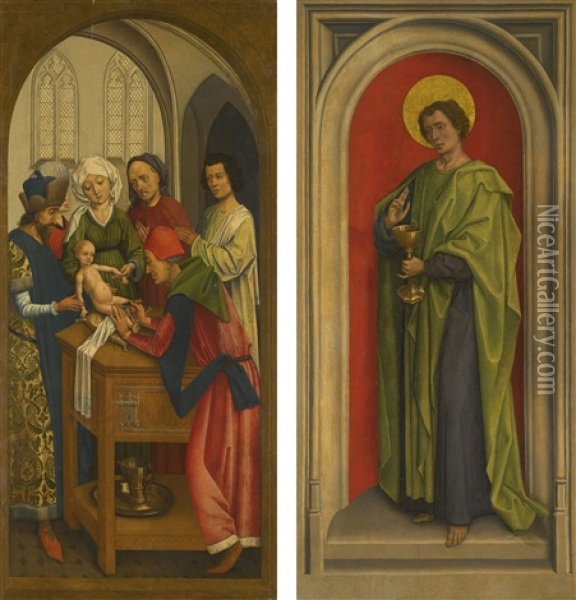 An Outer Wing Of A Polyptych: Recto: The Circumcision; Verso: Saint John The Evangelist Oil Painting - Rogier van der Weyden