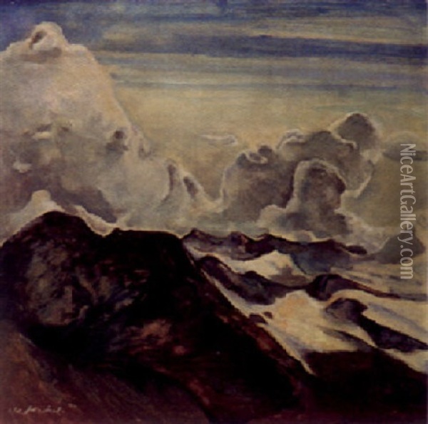 Gebirgslandschaft Unter Wolkenhimmel Oil Painting - Willi Jaeckel