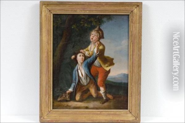 Tappelu Linnunpesasta - Slagsmal Om Fagelbo. Oil Painting - Jean Baptiste Greuze