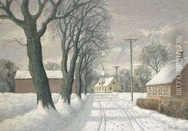 Village Scene In The Snow Oil Painting - Sigurd Solver Schou