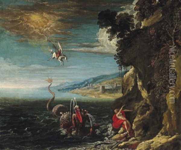 Perseo E Andromeda: Perseus Und Andromeda Oil Painting - Paul Bril