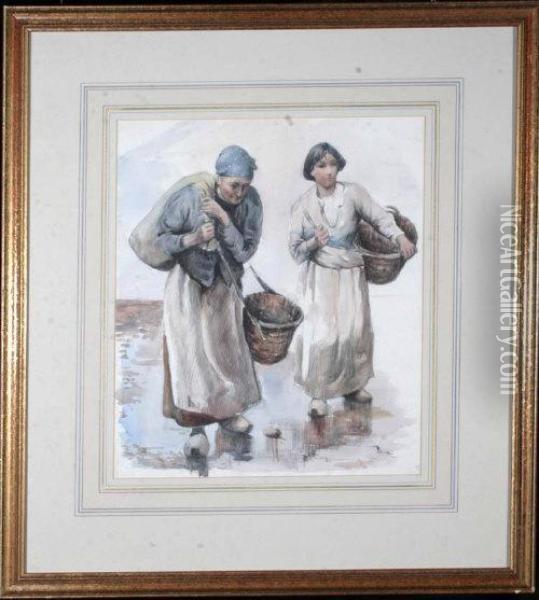 Two Dutch Fisherwomen On A Beach Oil Painting - Florence, Nee Small Hardy
