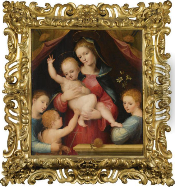 Madonna And Child With Saint John The Baptist And Two Angels Oil Painting - Fra Bartolommeo della Porta