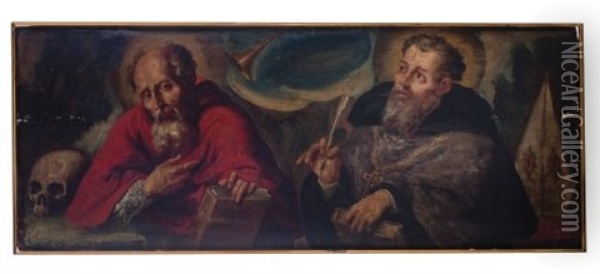 Los Padres De La Iglesia: San Jeronimo Y San Ambrosio Oil Painting - Baltasar de Echave Ibia