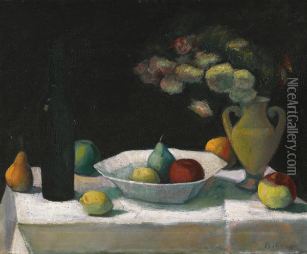 Still Life With Bottle And Fruit Oil Painting - Dezso Czigany