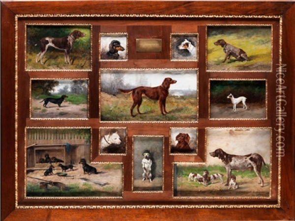 Hundeportraits (12 Works In 1 Frame) Oil Painting - Adolf Kaufmann