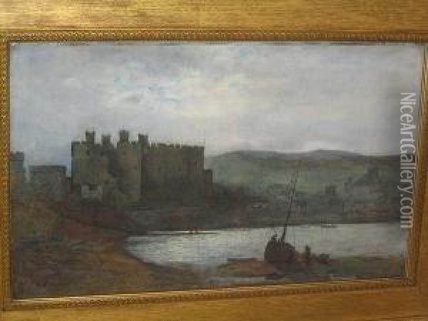 Fishing Boats Before Conway Castle, At Dusk Oil Painting - Frederick William Jackson