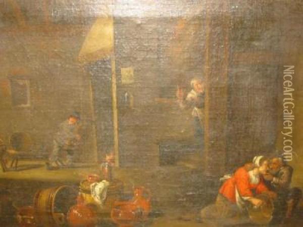 Interior With Figures Oil Painting - David The Younger Teniers