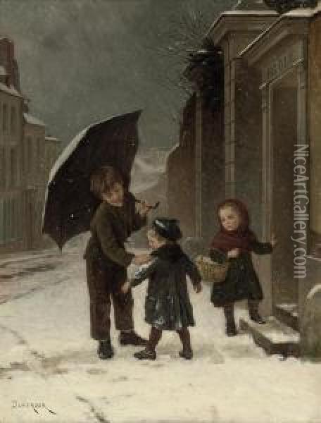 In Time For School Oil Painting - Theophile-Emmanuel Duverger