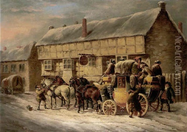The Bristol To Bath Outside The George Inn Oil Painting - John Charles Maggs