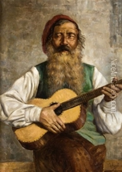 Viejo Tocador De Guitarra Oil Painting - Joaquin Agrasot y Juan