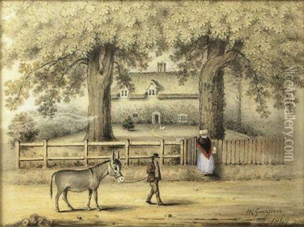 Woman At A Cottage Gate Oil Painting - W Geuynn