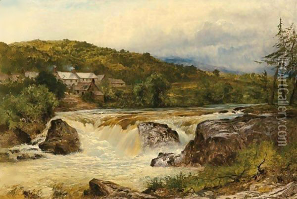Near Bettws Y Coed The Junction Of The Conway And The Llugwy Oil Painting - Benjamin Williams Leader