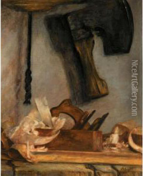 A Carpenter's Tools Oil Painting - Nicholaos Gysis
