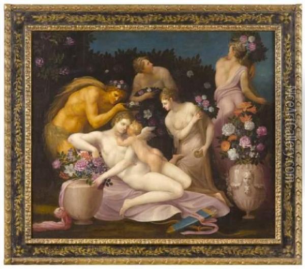 Venus, Cupidon Et Les Graces Oil Painting - Maitre De Flore