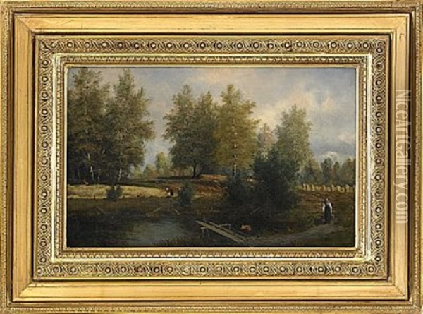 Landskap Med Figurer Oil Painting - Johan Herman Wedel-Anker