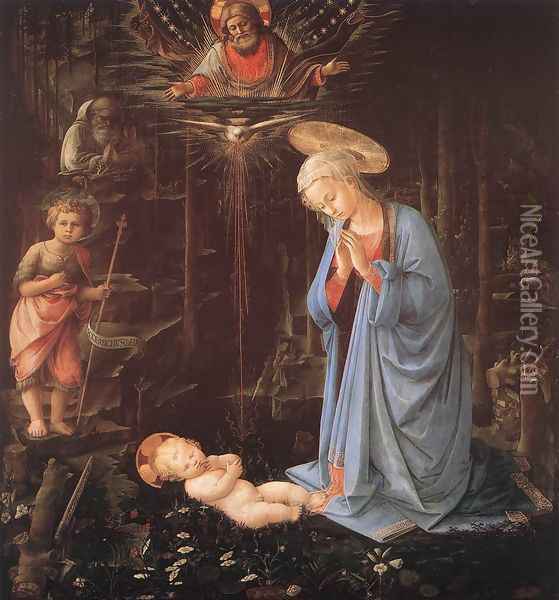 Madonna in the Forest c. 1460 Oil Painting - Fra Filippo Lippi