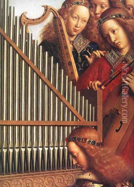The Ghent Altarpiece- Angels Playing Music (detail 3) 1426-27 Oil Painting - Jan Van Eyck