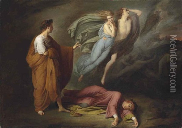 Dante And Virgil Meet Francesca Da Rimini And Paolo Malatesta Oil Painting - Ary Scheffer