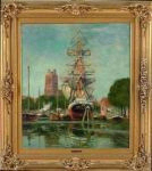 Bateaux Au Port Oil Painting - Heinrich Hermanns