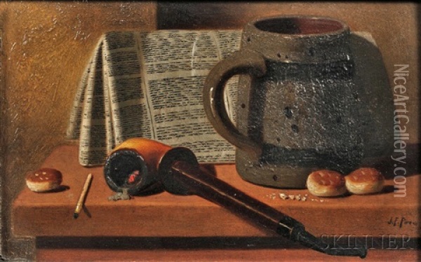 Pipe, Newspaper, Mug, And Biscuits Oil Painting - John Frederick Peto
