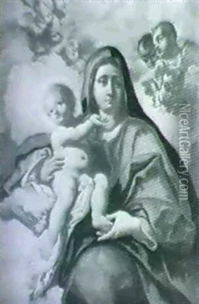 Madonna Con Bambino E Serafini Oil Painting - Francesco de Mura