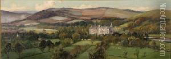 Expansive Landscape With Manor House And Grounds Oil Painting - H.L. Robinson