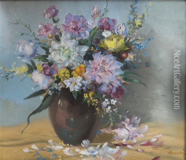 Still Life With Flowers Oil Painting - Marcel Krasicky